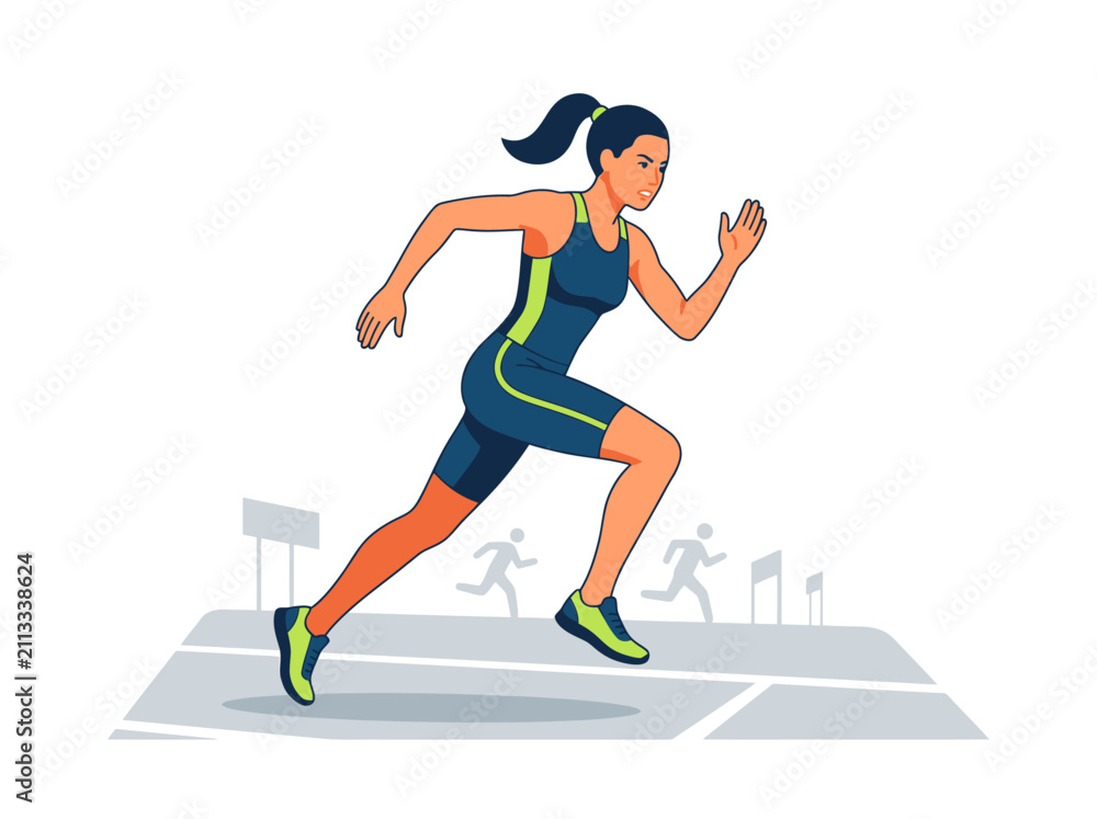 Fototapeta premium Woman Athlete Sprinting Fiercely On Track With Determination And Focus On Race Day