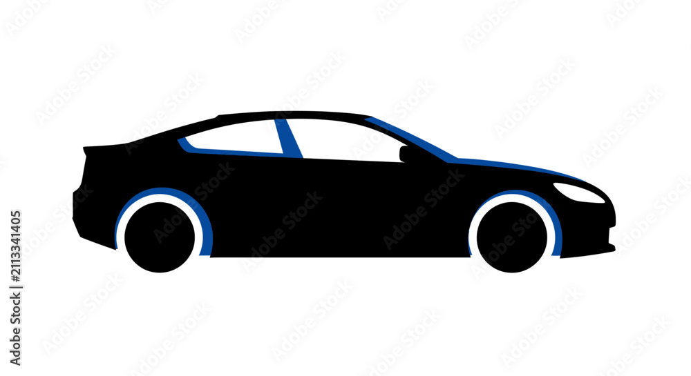 Fototapeta premium A simple black silhouette of a modern sedan car on a white background