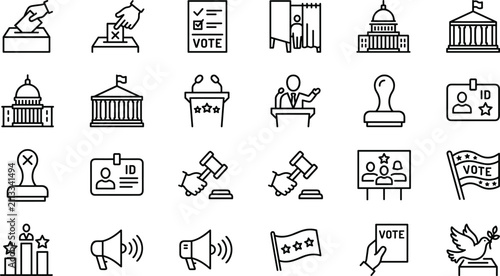 Voting and election icon set for democracy, politics, government, and legal system