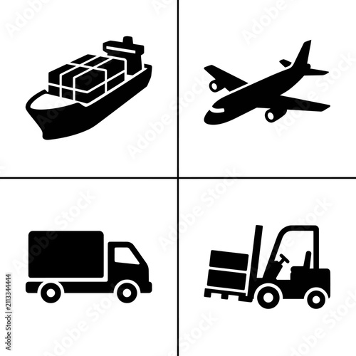 Bild auf Leinwand Freight Shipping Airplane Truck Cargo Ship Transportation.