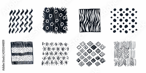 Fotografie Hand Drawn Brush Stroke Patterns On White Background