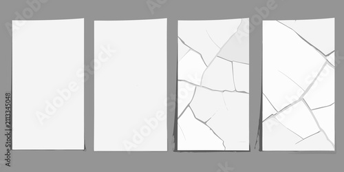 Foto Paper crack progression sequence vector illustration on gray background