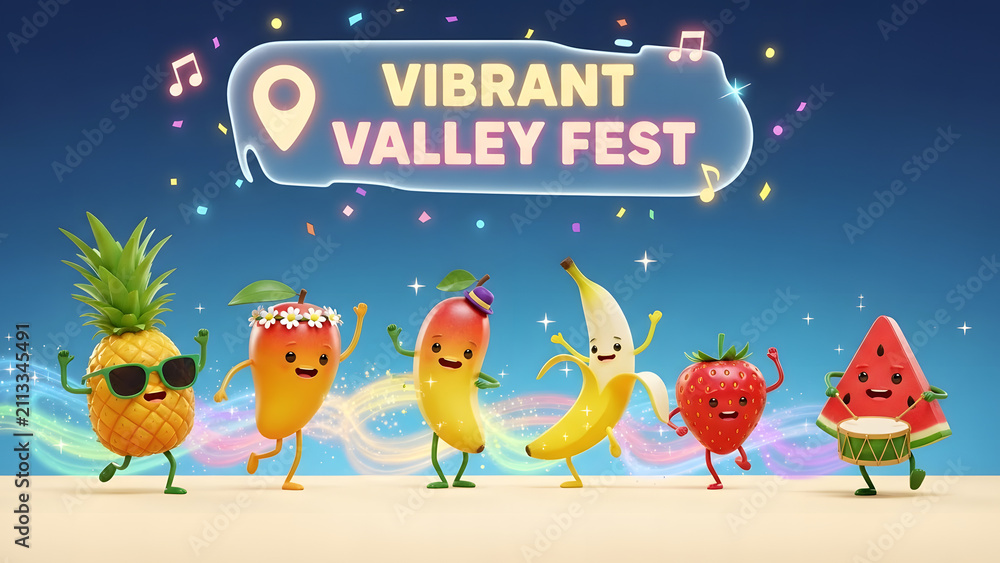 Naklejka premium Happy Fruits Festival Celebration