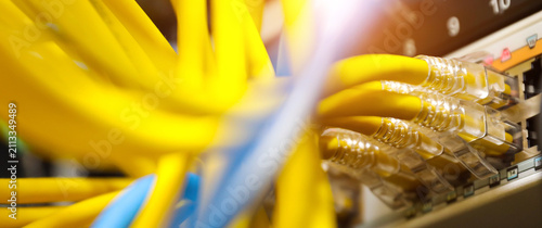 LAN internet network cable or RJ45 UTP fiber optic connect to network management equipment for cloud computing computer data link file transfer or wifi networking devices technology server system.