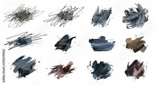 A collection of various dark artistic paint strokes and scribbles