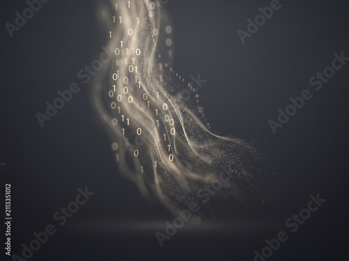 Abstract representation of dynamic digital data flow and information stream in a sophisticated 3D web network