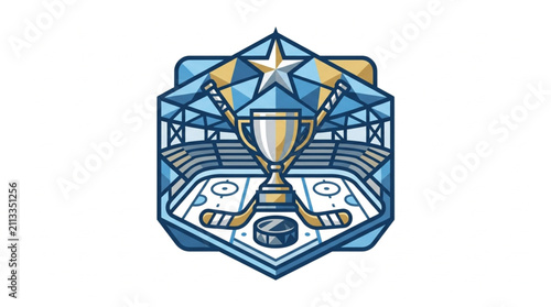 Hockey trophy emblem with crossed sticks and star.