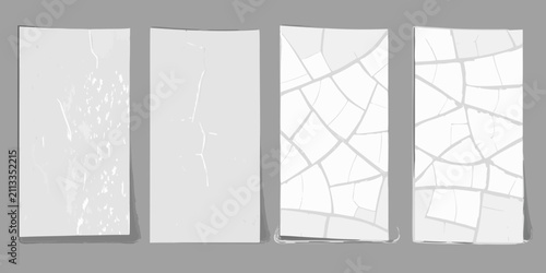 Billede på lærred Cracked paper sequence illustration gray background showing progressive deterior