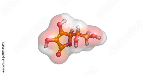 Bild auf Leinwand Vitamin C, essential nutrient for immunity and collagen production, 3D molecule