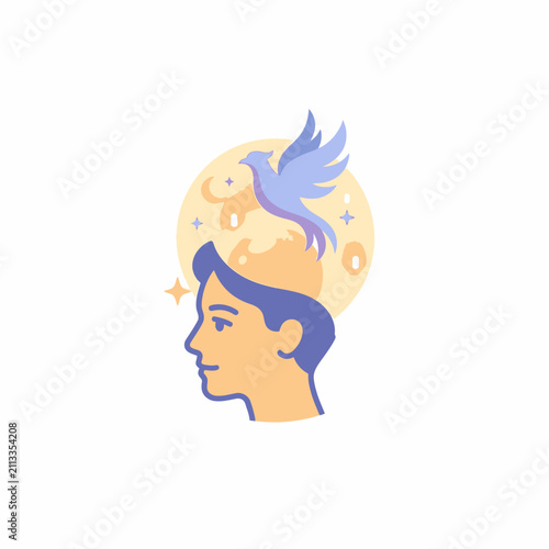 Human profile silhouette with peaceful bird thoughts icon