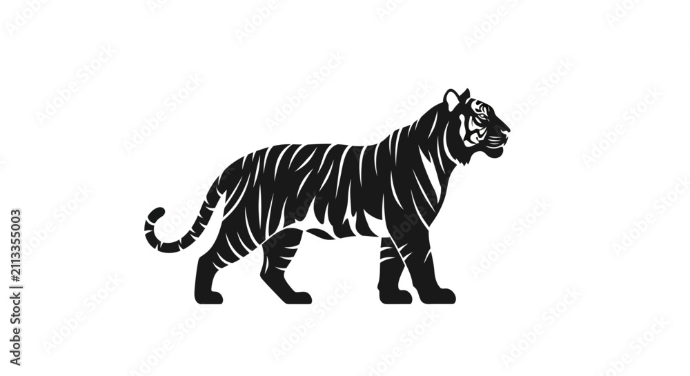 Obraz premium A minimalist black silhouette of a wild cat on white background