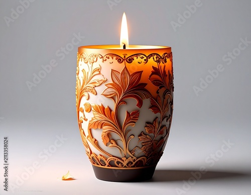 burning candle in a glass vase