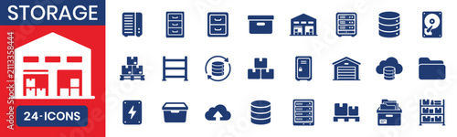 Εκτύπωση καμβά Storage cloud computing logistics shelf icon set Vector illustration