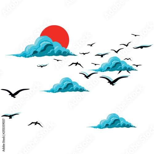 sunrise with circling birds