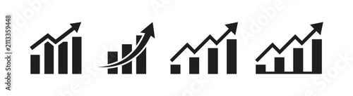 Business Growth Bar Chart with Upward Arrow, Sales, and Financial Performance Concept, EPS 10.