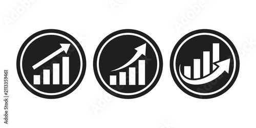 Three business growth trend icons with arrows. EPS 10.