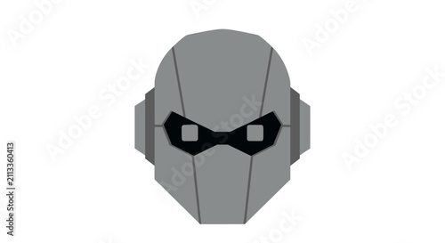 A stylized illustration of a futuristic robotic head on a white background