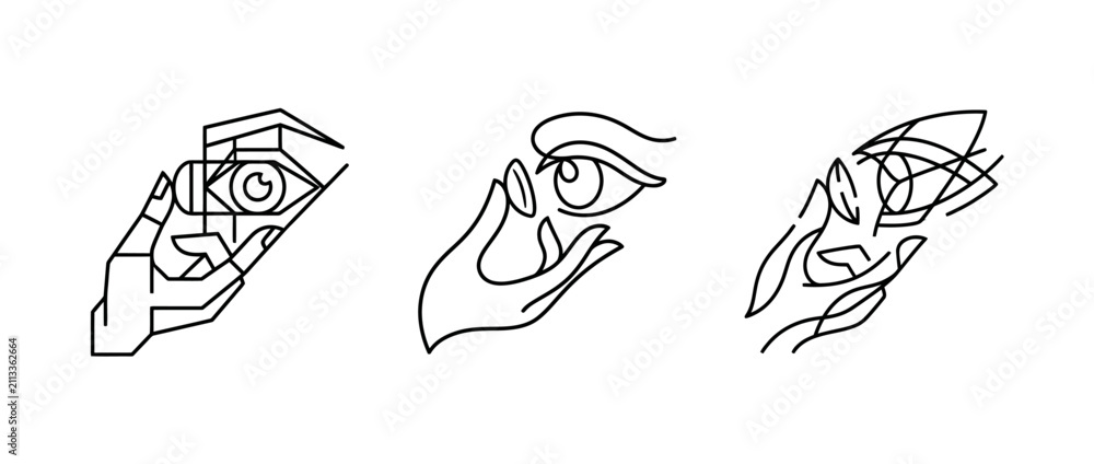 Obraz premium Abstract line art depicting fragmented hand gestures and a stylized eye