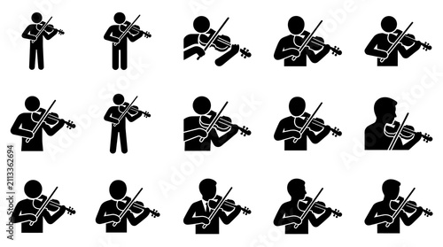 Konstfotografi Violinists playing string instruments in various poses.