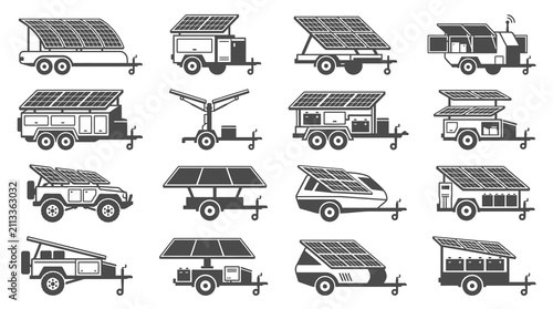 фотографія Black and white solar powered trailer silhouettes.