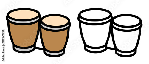 Photography Bongo drum illustration icon in line art and colored style, for coloring page or