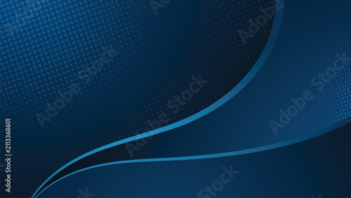 A dark blue background with overlapping wave patterns and halftone dots.