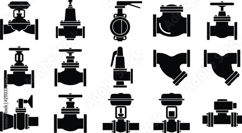 Bild auf Leinwand Industrial Pipe Valve Silhouette Collection Featuring Control Valves Pipeline Co