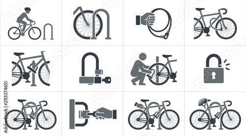 Принти на полотні Bicycle parking and anti-theft locking icons.