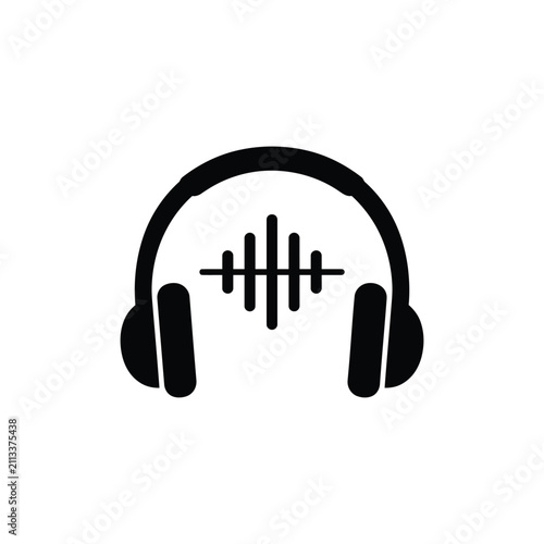 Audio Headphones Icon for Music Streaming Podcast Recording and Sound Wave Technology