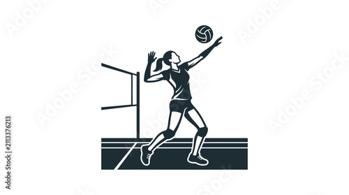 Volleyball Female Player Serving Ball Action Silhouette Vector Illustration Design