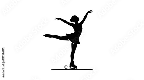 Figure Skater Silhouette Vector Icon Performing Graceful Pose on Ice