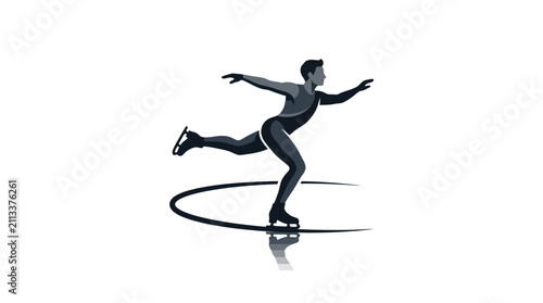 Professional Ice Skating Athlete Performing Elegant Gliding Move on Rink Vector Illustration