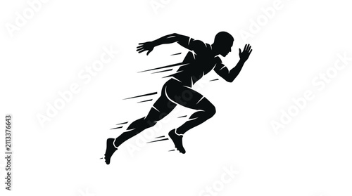 Professional Runner Sprinting Silhouette High Speed Motion Sports Vector Art
