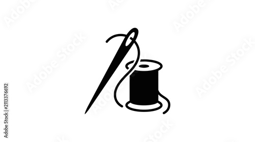Minimalist Sewing Needle and Thread Spool Black Silhouette Vector Graphic for Tailoring
