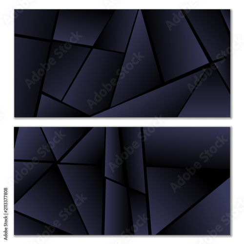 Abstract polygonal pattern. Set of two dark gradient polygonal backgrounds. Background design, cover, postcard, banner, wallpaper