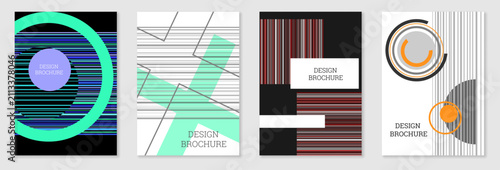 Set of cover design in Memphis style. Geometric design, abstract background. Fashionable bright cover, banner, poster, booklet. Creative colors.