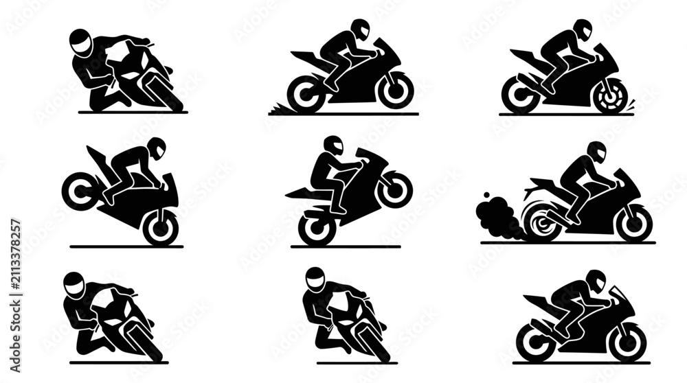 Obraz premium Motorcycles in various racing positions.