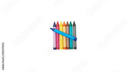 Фотография Set of Colorful Wax Crayons Isolated on White Background, Vibrant Art Supplies f