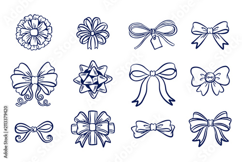 Hand drawn gift bows set for present box decoration vector illustration
