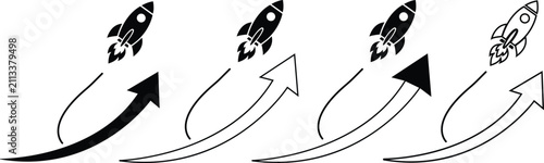 Rocket launch growth arrow icon set for startup business success and innovation vector illustration