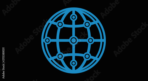 Global network icon representing interconnected digital information on black background