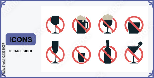 Bild auf Leinwand Collection of graphic icons representing various alcoholic beverages and drinks
