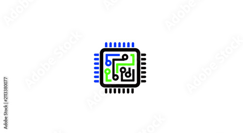 Minimalist representation of a circuit board chip icon design, perfect for tech-related themes