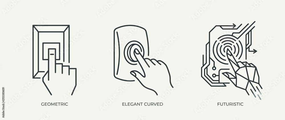 Obraz premium Geometric minimalist interface design concepts hand interaction