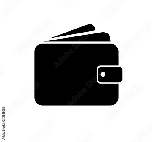 wallet icon. Flat vector illustration of a folded green pocketbook with blue and teal cash or cards sticking out, isolated on a black background. Concept for digital payment and financial savings