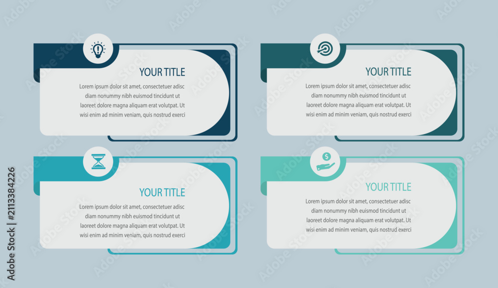 Fototapeta premium Modern Horizontal Business Process Infographic Template with Five Connected Steps for Corporate Workflow Presentation Strategy Timeline and Project Management Design