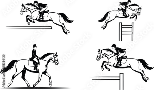 Bild auf Leinwand Option 1: Horse jumping and dressage set isolated on white background