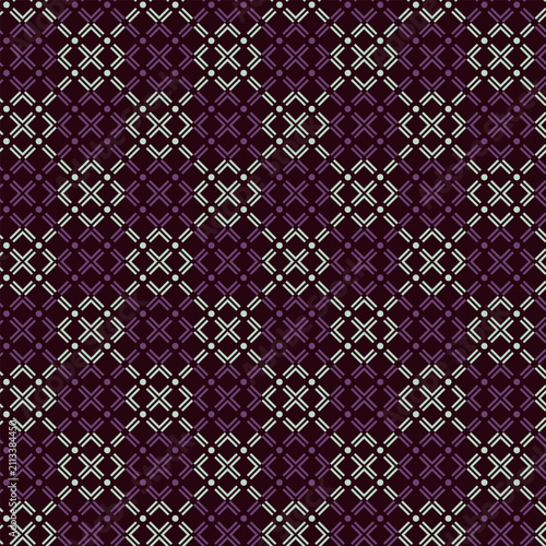 Seamless geometric folk pattern in deep plum maroon, burgundy, and cream. Elegant traditional cross lattice design for autumn textiles, upholstery, and wallpaper. Vector illustration