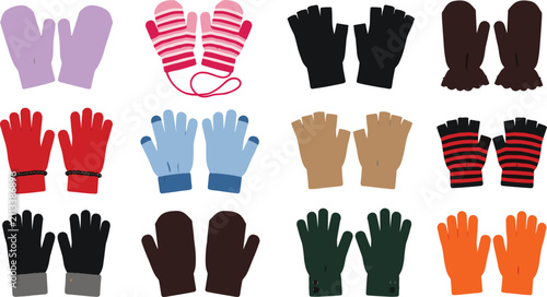 Foto Cozy Winter Gloves and Mittens Vector Clipart Set with Flat Cartoon Knitted Fing