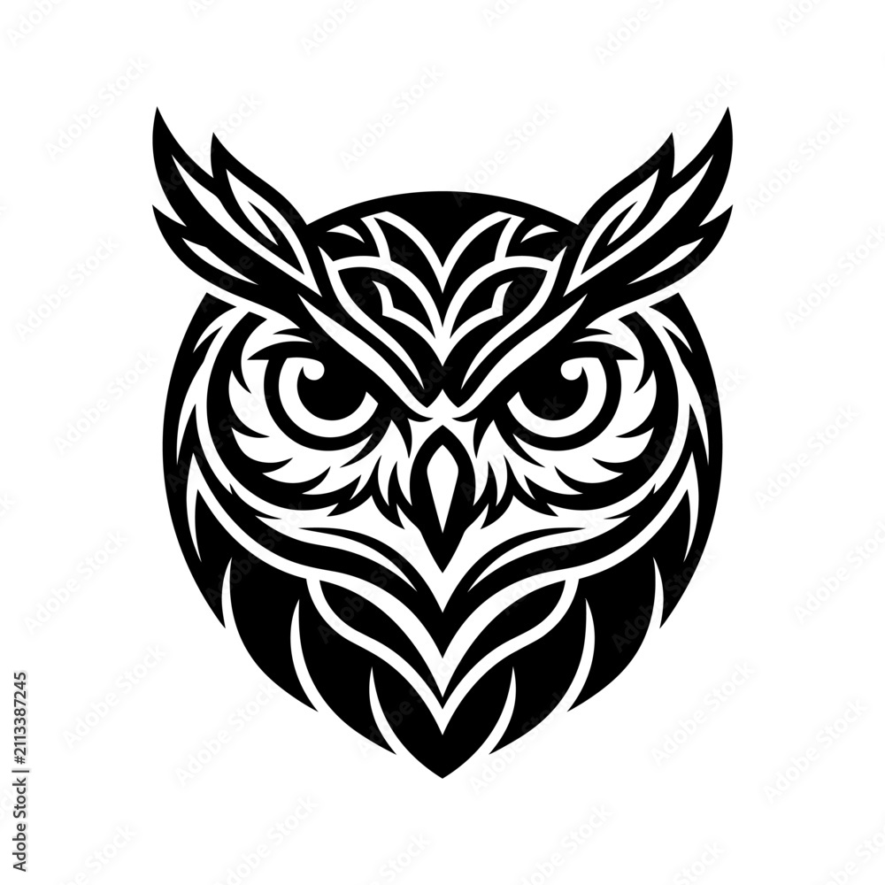 Fototapeta premium Tribal stylized owl head mascot logo design.